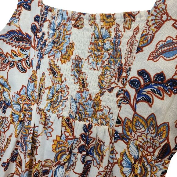 NWT Old Navy Fit & Flare Linen Blend Cami Cream Floral Dress S Petite - Picture 8 of 15